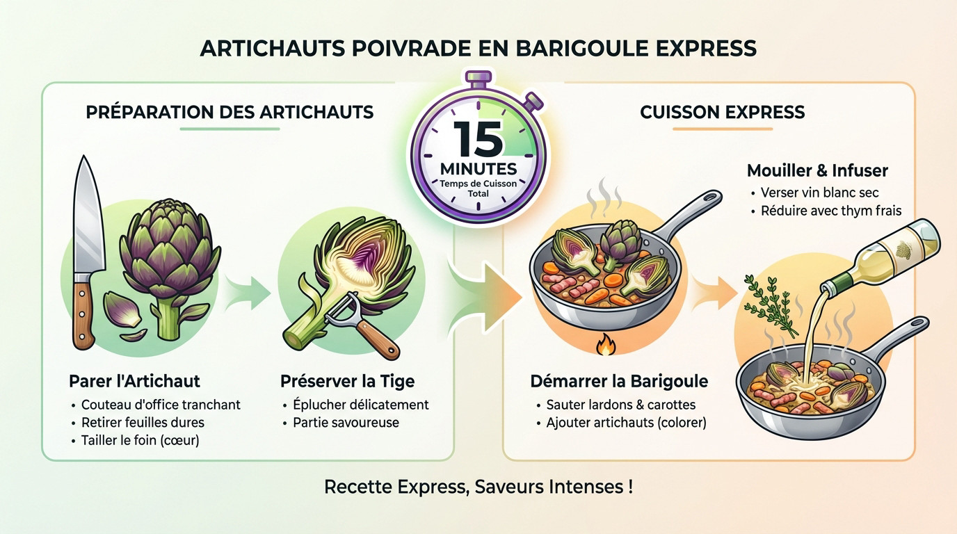Artichauts poivrade en barigoule express cuisinés au vin blanc