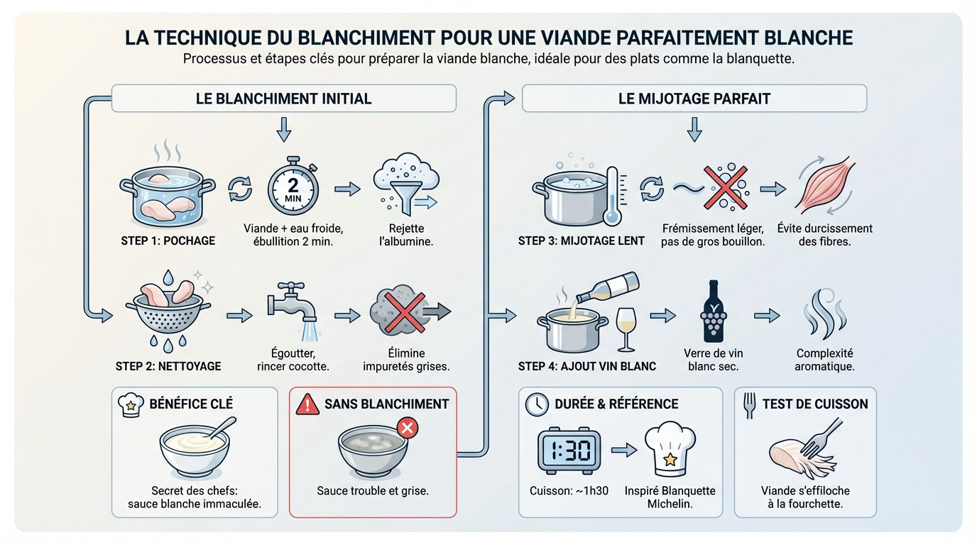 Viande de veau blanchie dans une cocotte pour une blanquette traditionnelle
