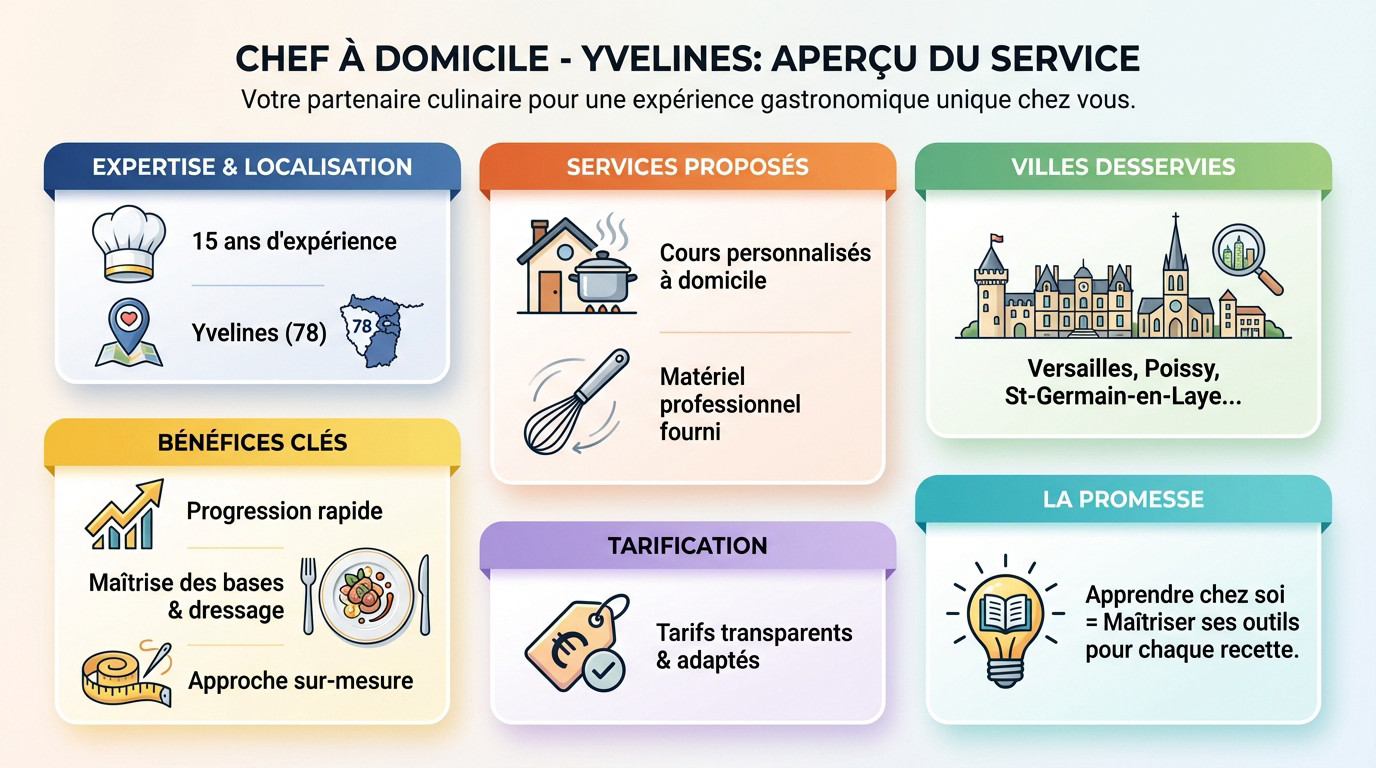 Chef professionnel donnant un cours de cuisine à domicile dans les Yvelines