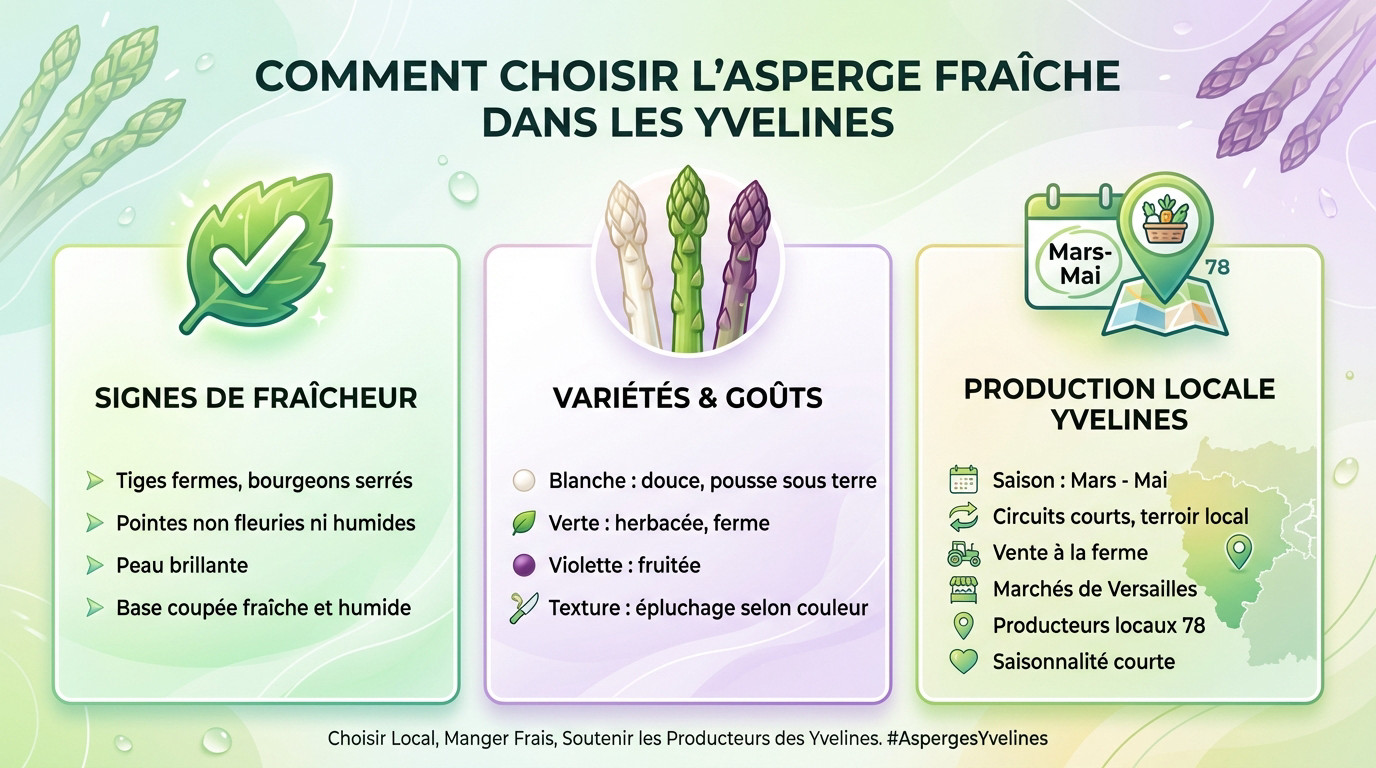 Sélection d'asperges fraîches sur un marché local des Yvelines