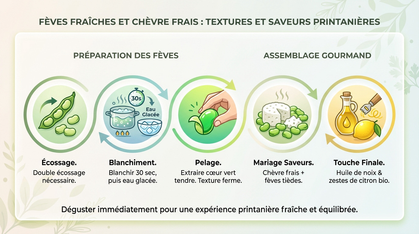 Salade de fèves fraîches au fromage de chèvre et huile de noix