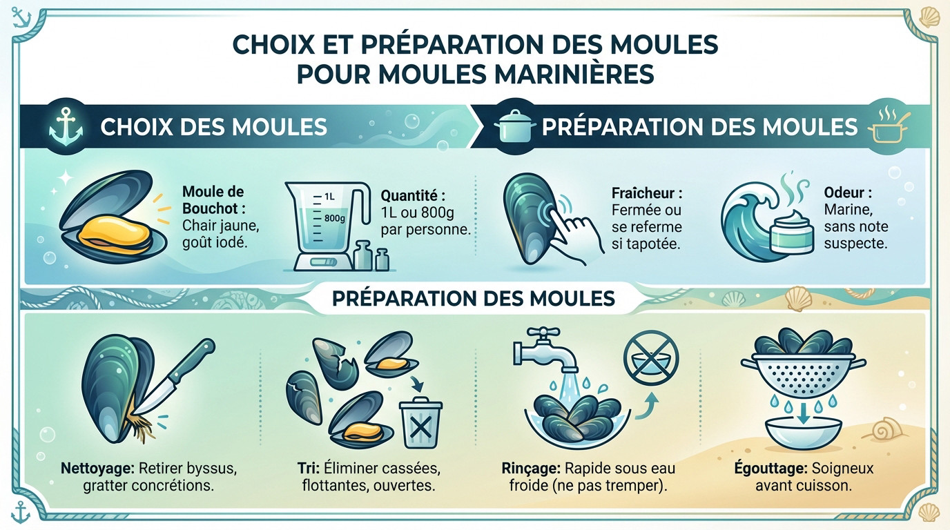 Préparation de moules de bouchot fraîches