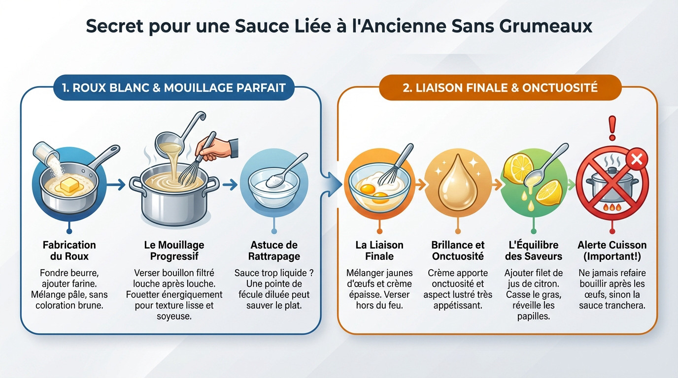 Préparation d'une sauce blanquette onctueuse sans grumeaux