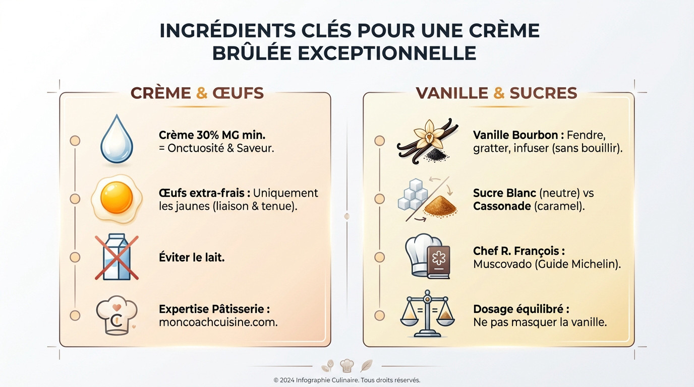 Gousse de vanille et sucre pour la préparation d'une crème brûlée