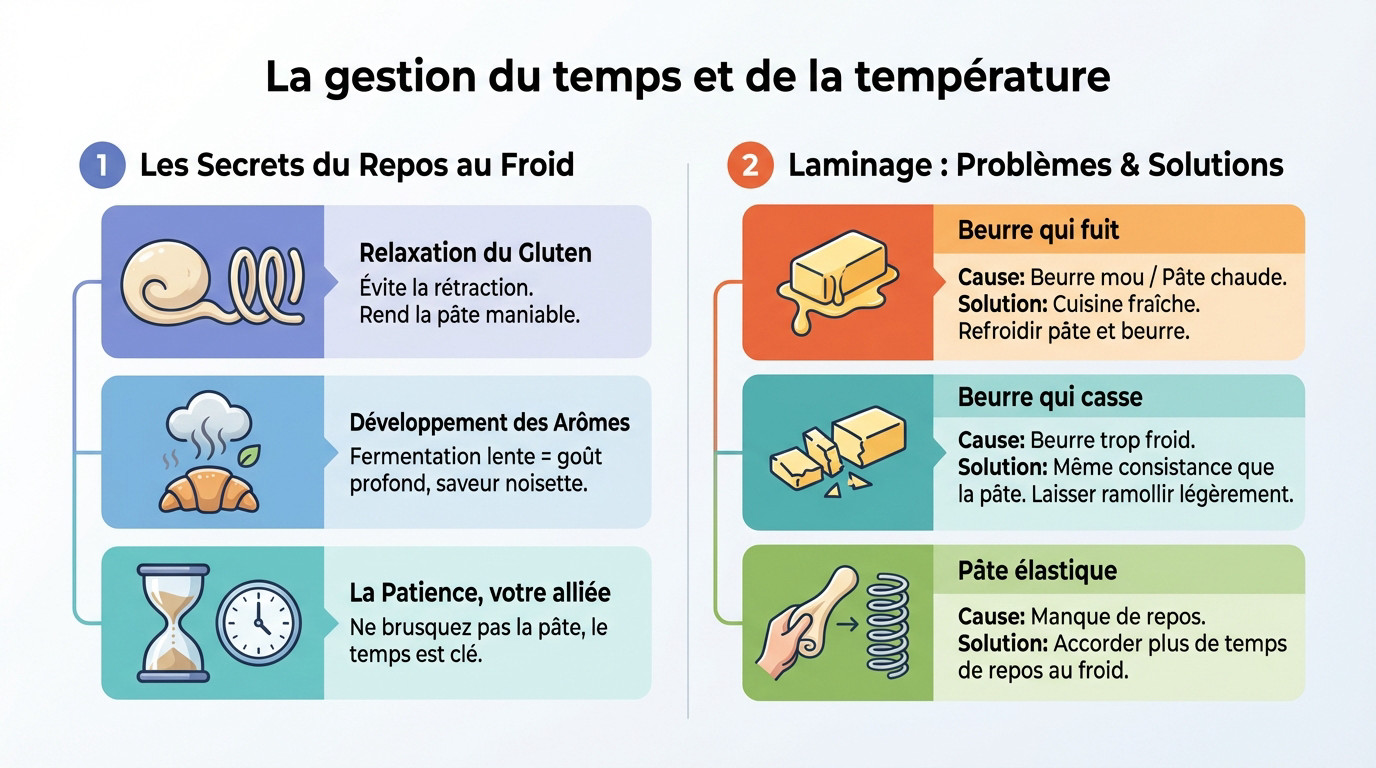 Chef boulanger contrôlant la température de sa pâte à croissants dans une cuisine professionnelle