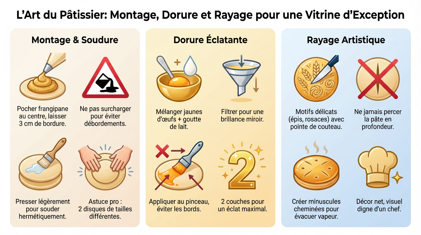 Technique de rayage et dorure d'une galette des rois professionnelle