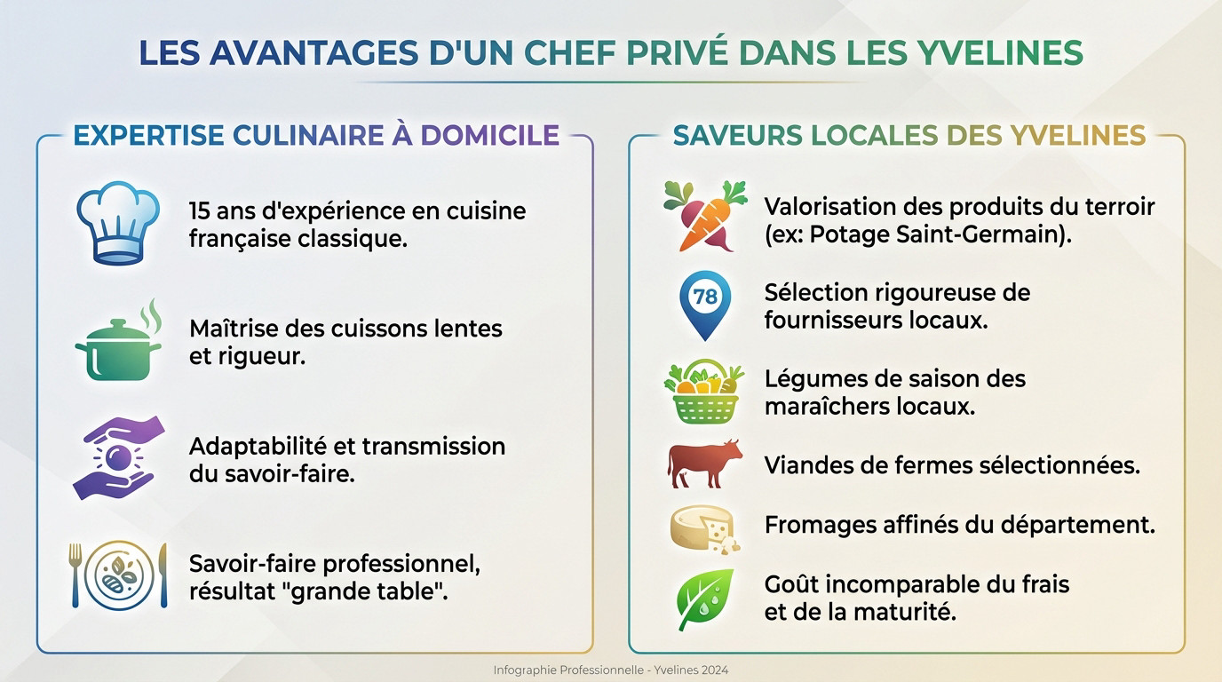 Chef privé préparant un dîner gastronomique avec des produits frais dans les Yvelines