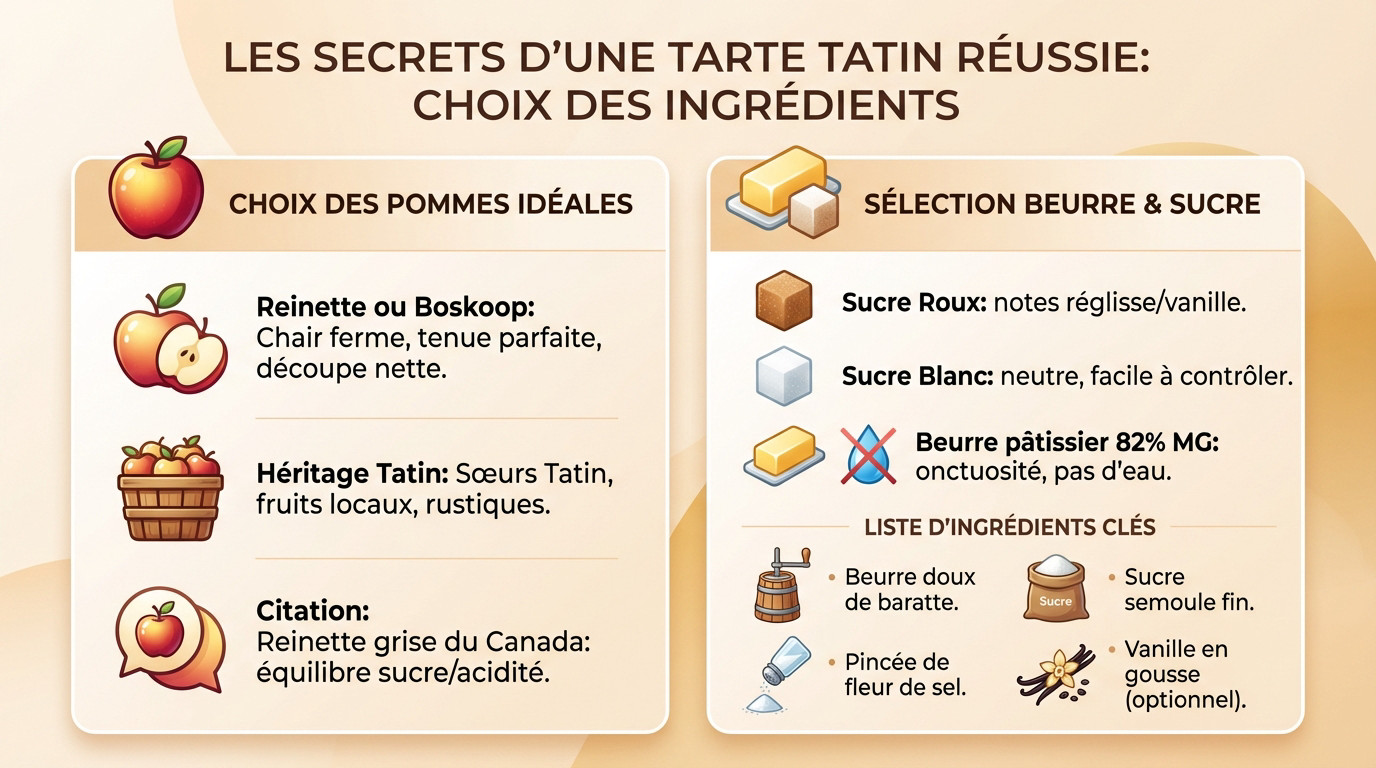 Pommes Reinettes et ingrédients pour une tarte tatin réussie