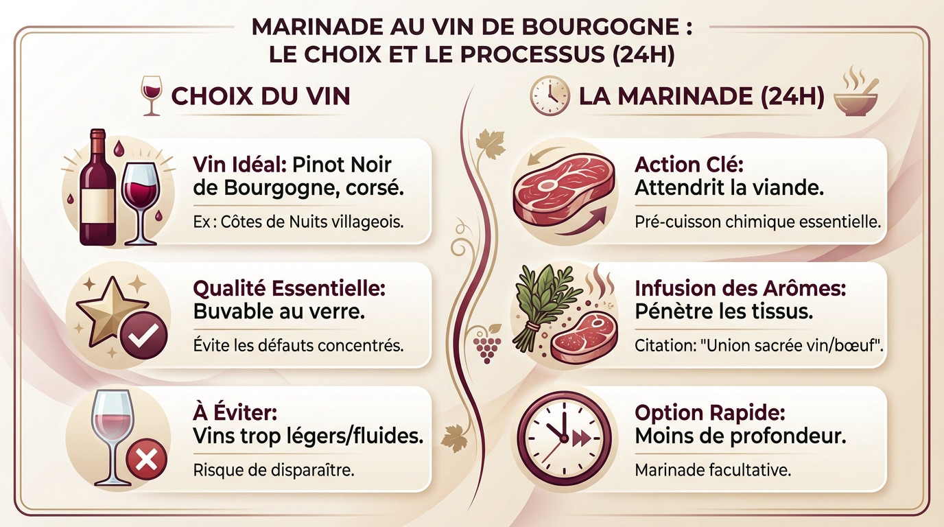 Marinade de bœuf au vin rouge de Bourgogne pendant 24 heures