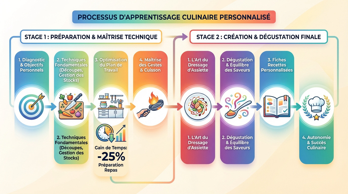 Chef professionnel enseignant des techniques de cuisine lors d'un cours à domicile dans les Yvelines