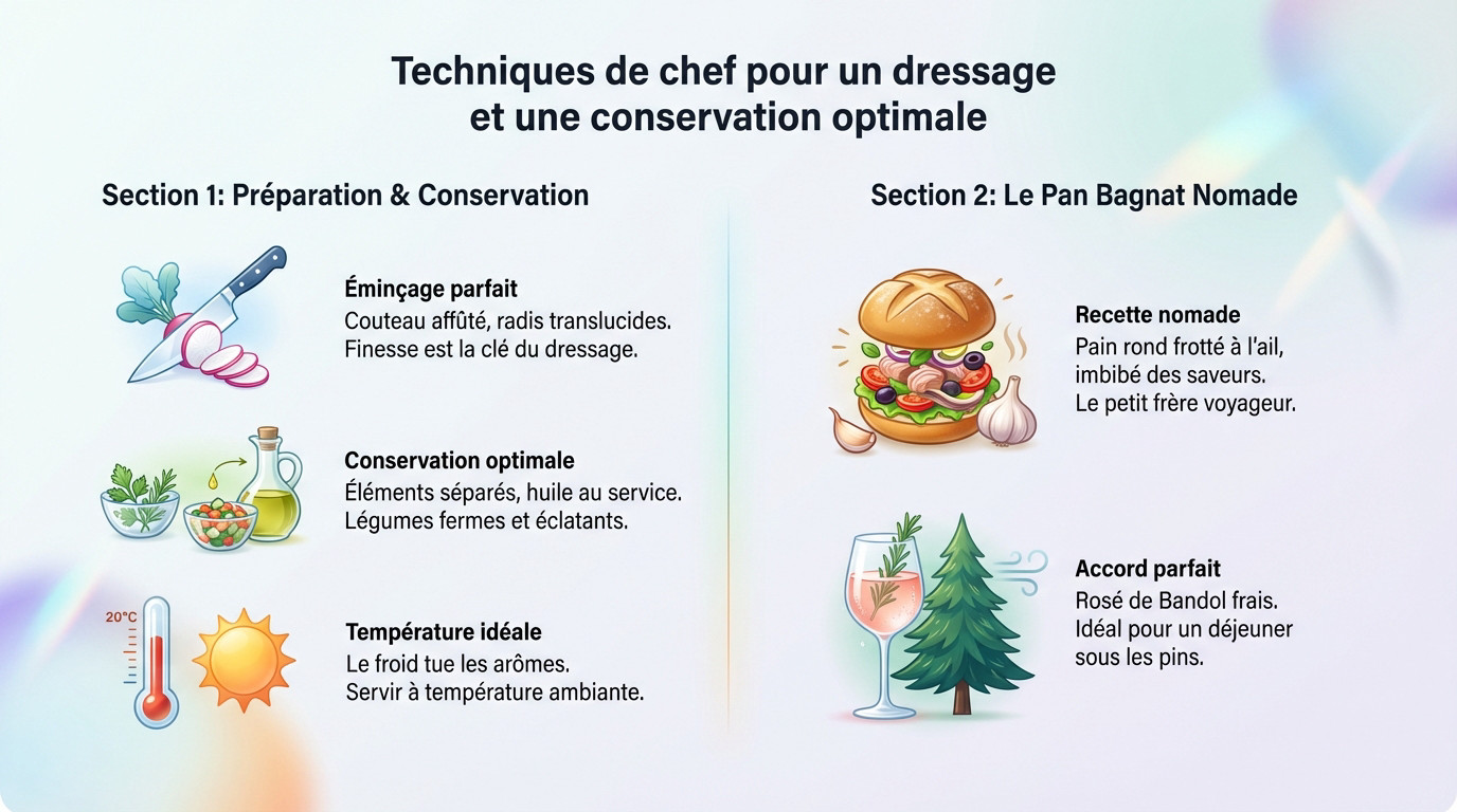 Dressage élégant d'une salade niçoise traditionnelle avec légumes croquants et œufs durs