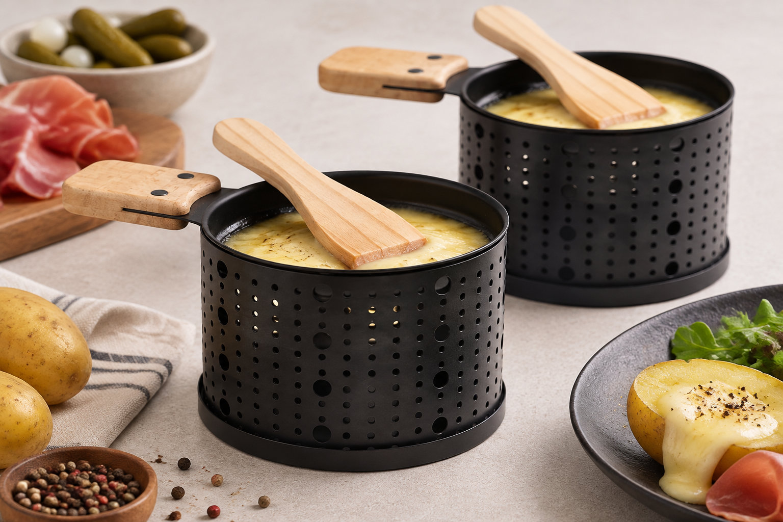 Un appareil à raclette individuelle Cookut fonctionnant avec des bougies.