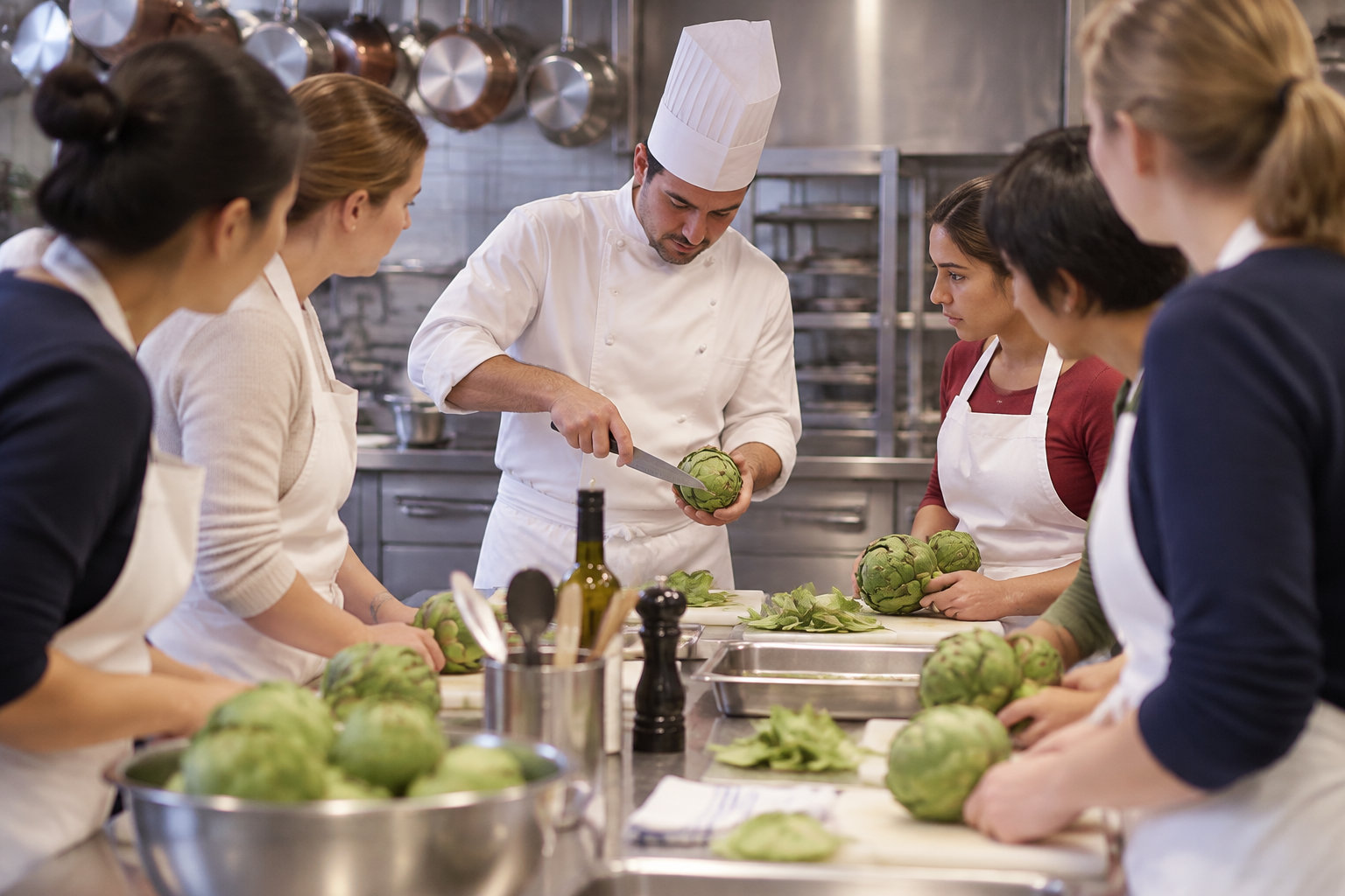 Une salle de cuisine professionnelle dans l'école Le Cordon Bleu à Paris.